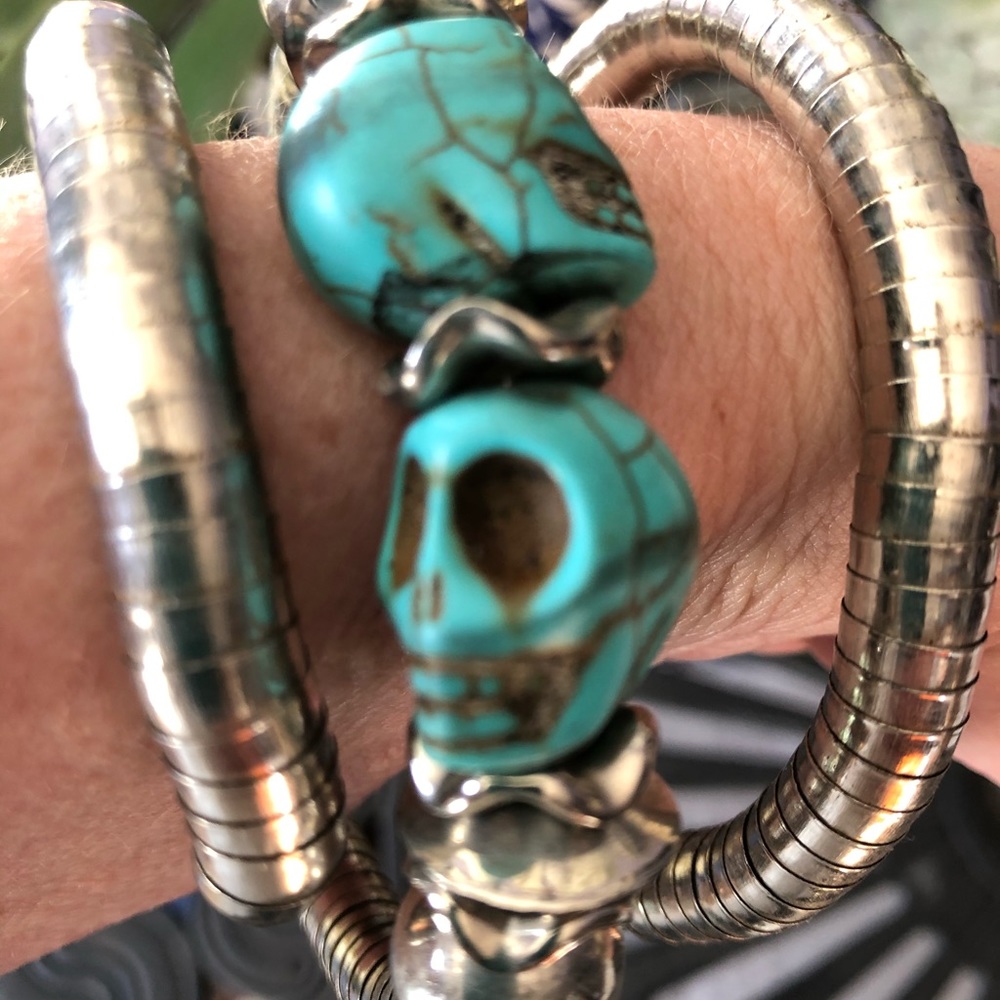 Costume Silver/Turquoise Skull Bracelet - image 2